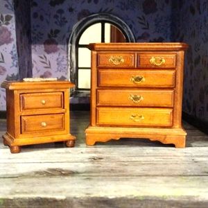 Vintage Classics Wood Dollhouse Bedroom Dresser nightstand set